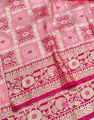 Pink zari woven patola silk blend festive saree with blouse piece 3