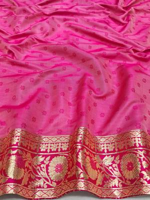Pink zari woven patola silk blend festive saree with blouse piece 4
