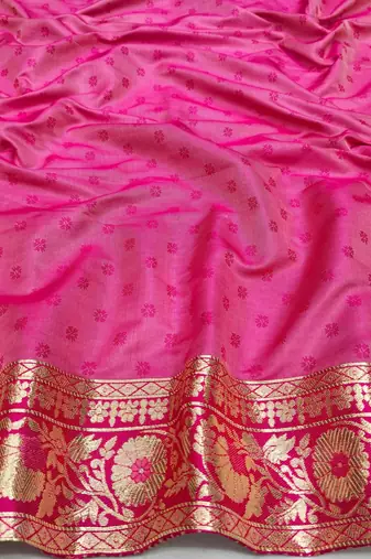 Pink zari woven patola silk blend festive saree with blouse piece