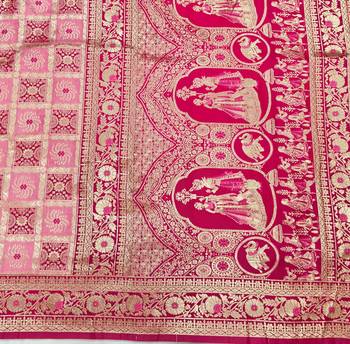 Pink zari woven patola silk blend festive saree with blouse piece 5