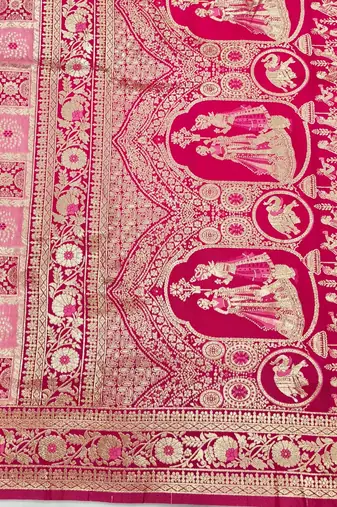 Pink zari woven patola silk blend festive saree with blouse piece