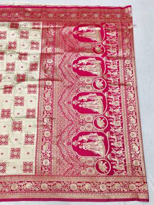 Cream zari woven patola silk blend festive saree with blouse piece 2
