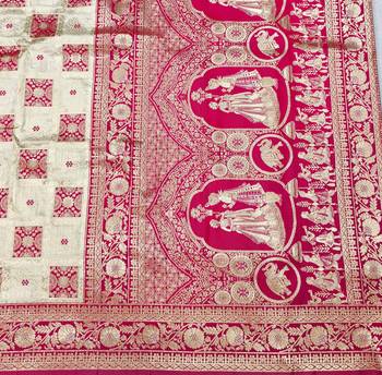 Cream zari woven patola silk blend festive saree with blouse piece 5