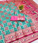 Blue zari woven patola banarasi silk blend festive saree with blouse piece