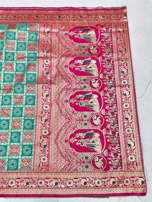 Blue zari woven patola silk blend festive saree with blouse piece 2