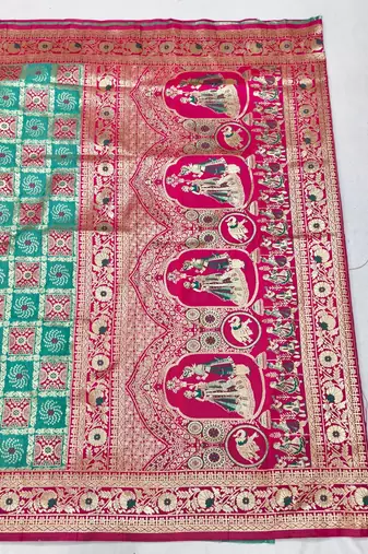 Blue zari woven patola silk blend festive saree with blouse piece