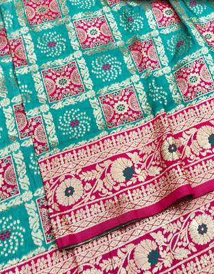 Blue zari woven patola silk blend festive saree with blouse piece 3