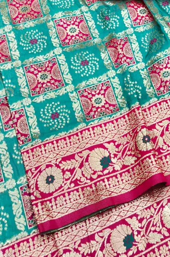 Blue zari woven patola silk blend festive saree with blouse piece