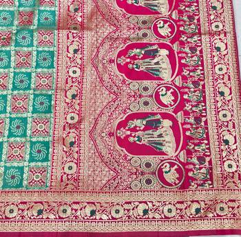 Blue zari woven patola silk blend festive saree with blouse piece 5