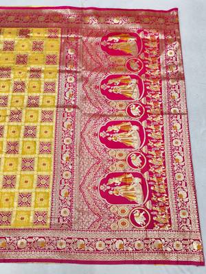 Gold zari woven patola silk blend festive saree with blouse piece 2