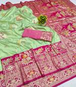 Light green zari woven banarasi silk blend saree with blouse piece