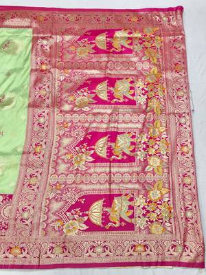 Light green zari woven silk blend saree with blouse piece 2