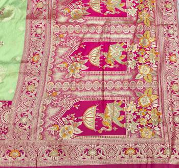 Light green zari woven silk blend saree with blouse piece 5