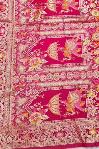 Pink zari woven silk blend saree with blouse piece