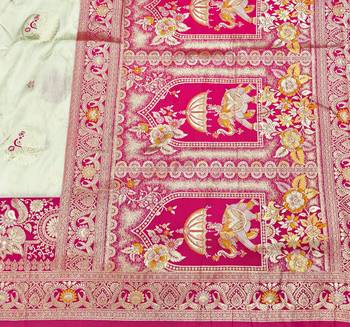 Cream zari woven silk blend saree with blouse piece 5