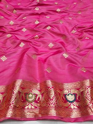 Blue zari woven silk blend saree with blouse piece 4
