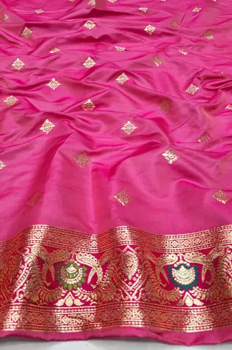 Blue zari woven silk blend saree with blouse piece