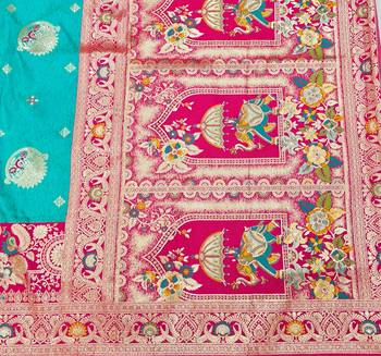 Blue zari woven silk blend saree with blouse piece 5