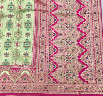 Pista zari woven patola silk blend festive saree with blouse piece 5