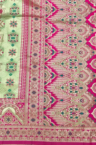 Pista zari woven patola silk blend festive saree with blouse piece