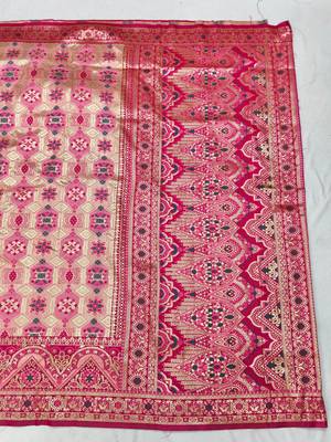 Pink zari woven patola silk blend festive saree with blouse piece 2