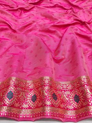 Pink zari woven patola silk blend festive saree with blouse piece 4