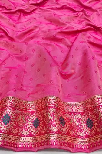 Pink zari woven patola silk blend festive saree with blouse piece