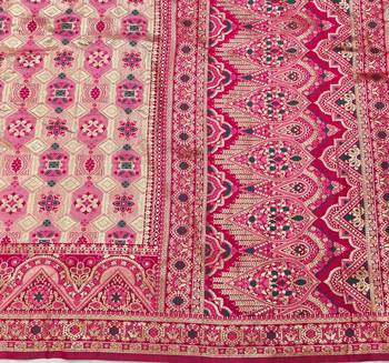 Pink zari woven patola silk blend festive saree with blouse piece 5