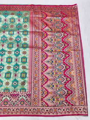 Blue zari woven patola silk blend festive saree with blouse piece 2
