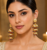 Wedding wear three tier ruby emerald beaded jhumkas