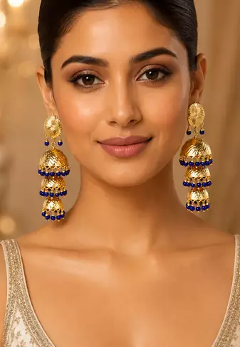Gold tone three stage jhumkas