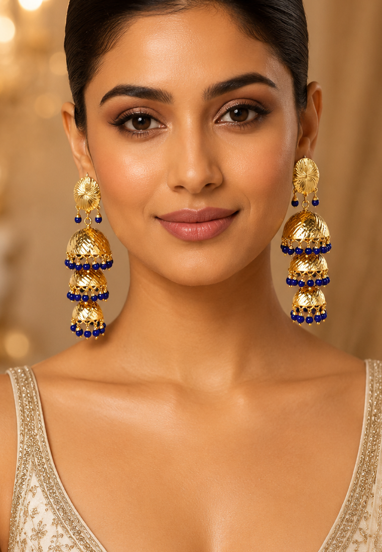 Gold tone three stage jhumkas