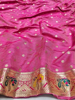 Blue zari woven silk blend saree with blouse piece 4