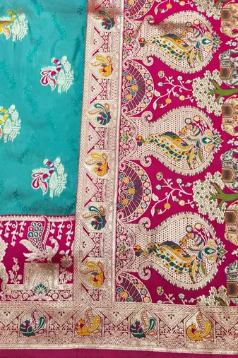 Blue zari woven silk blend saree with blouse piece