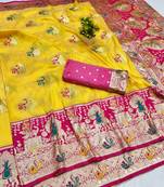 Gold zari woven banarasi silk blend saree with blouse piece