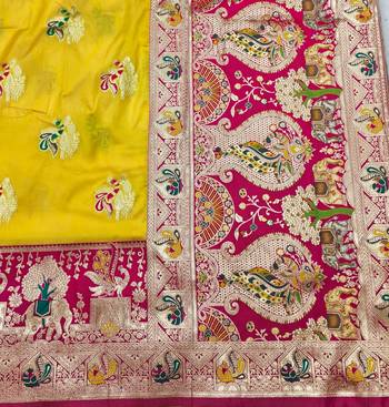 Gold zari woven silk blend saree with blouse piece 5