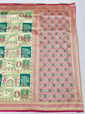 Pista zari woven patola silk blend festive saree with blouse piece 2