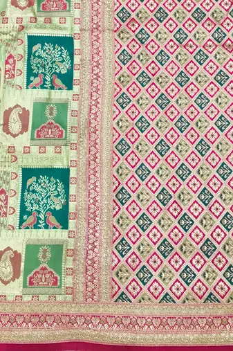 Pista zari woven patola silk blend festive saree with blouse piece