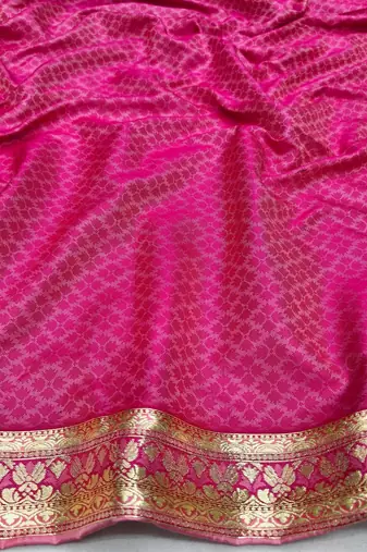 Pink zari woven patola silk blend festive saree with blouse piece