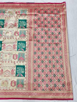 Cream zari woven patola silk blend festive saree with blouse piece 2