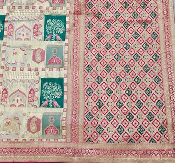 Cream zari woven patola silk blend festive saree with blouse piece 5