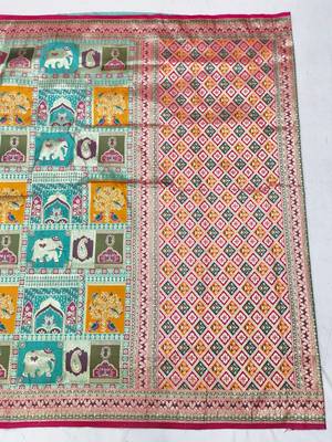 Blue zari woven patola silk blend festive saree with blouse piece 2