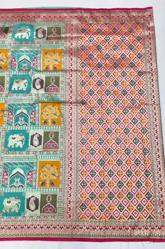 Blue zari woven patola silk blend festive saree with blouse piece