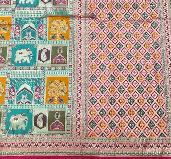 Blue zari woven patola silk blend festive saree with blouse piece 5