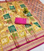 Gold zari woven patola banarasi silk blend festive saree with blouse piece