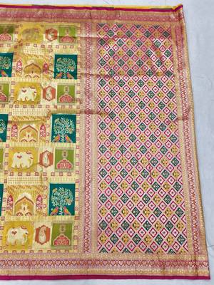 Gold zari woven patola silk blend festive saree with blouse piece 2