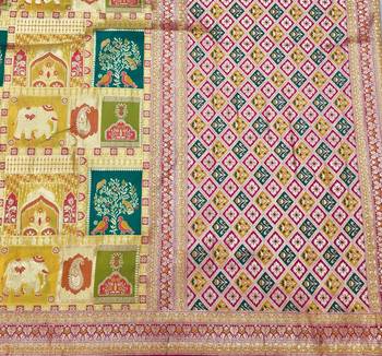 Gold zari woven patola silk blend festive saree with blouse piece 5
