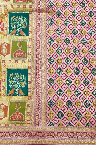 Gold zari woven patola silk blend festive saree with blouse piece