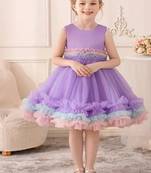 Purple rainbow frill net princess dress for girls