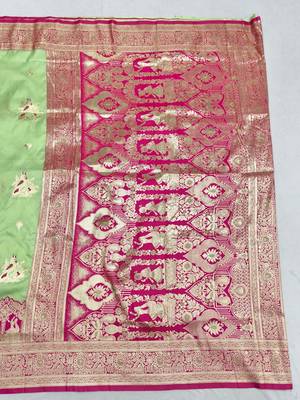 Light green zari woven silk blend saree with blouse piece 2